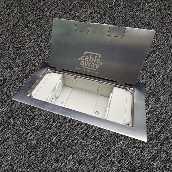 Floor Outlet Box 4 x 10amp Auto Swiched Outlets - Stainless Steel Flush Square Edge 245 Series (Shallow)