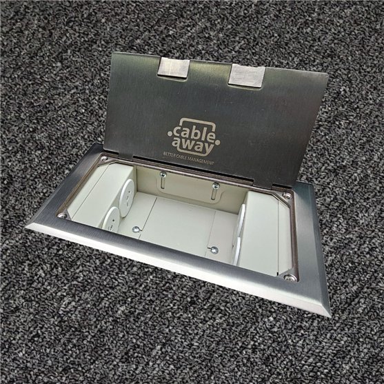Floor Outlet Box 4 x 10amp Auto Swiched Outlets - Stainless Steel Flush Lid 245 Series (Shallow)