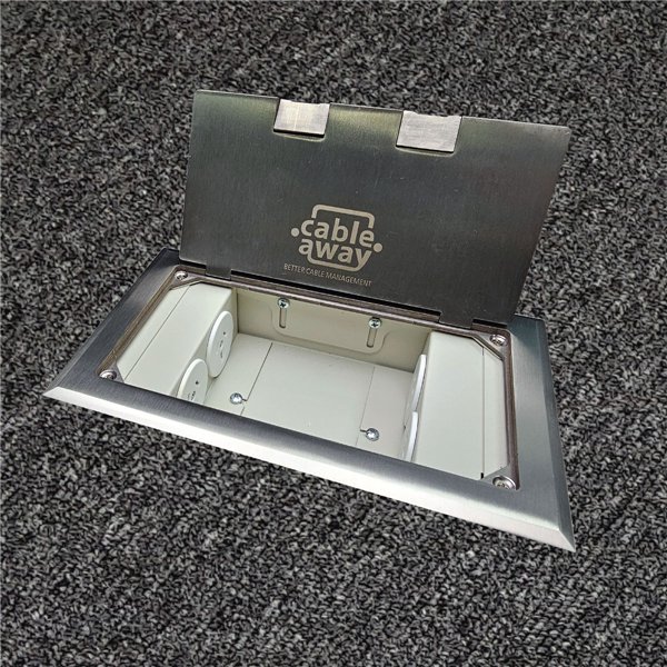 Floor Outlet Box 4 x 10amp Auto Swiched Outlets - Stainless Steel Flush Lid 245 Series (Shallow)