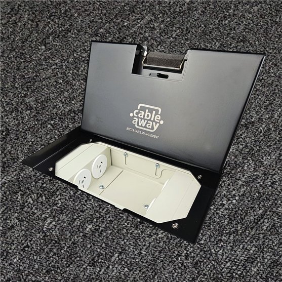 Floor Outlet Box 4 x 10amp Auto Swiched Outlets - Stainless Steel Black Ressessed (19mm) Lid 245 Series (Shallow)