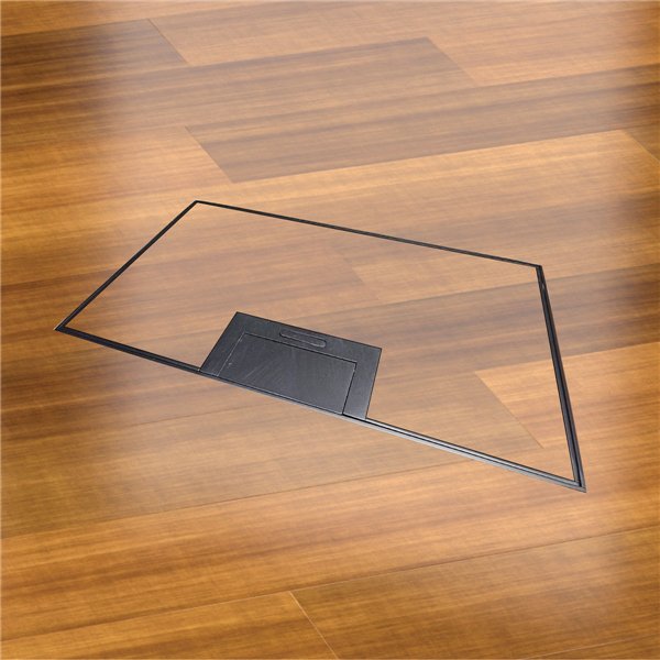 Floor Outlet Box 4 x 10amp Auto Swiched Outlets - Stainless Steel Black Ressessed (19mm) Lid 245 Series (Shallow)