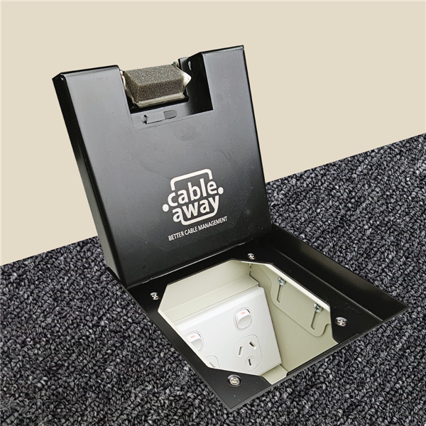 Floor Outlet Box 1 Standard GPO Stainless Steel Black 19mm Ressessed Lid 145 Series