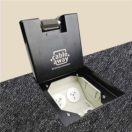 Floor Outlet Box 2 x Power 3 x Data  Stainless Steel Black 19mm Ressessed Lid 145 Series