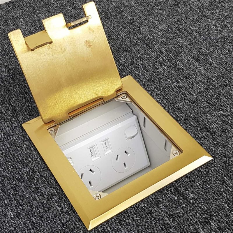 Floor Outlet Box 1 Standard GPO Brass Flush 145 Series