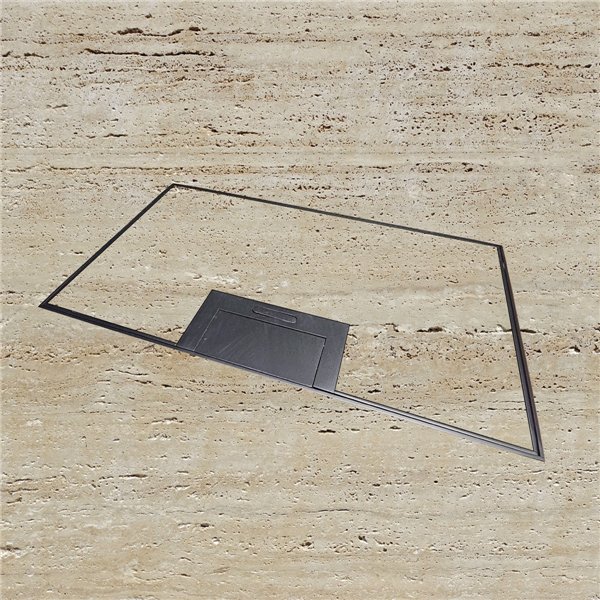 Floor Outlet Box 4 x 10amp Auto Swiched Outlets - Stainless Steel Black Ressessed (19mm) Lid 245 Series (Shallow)