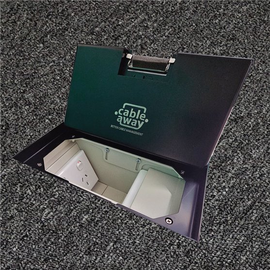 Floor Outlet Box 2 x Standard Outlets- Stainless Steel Black Ressessed (19mm) Lid 245 Series (Shallow)