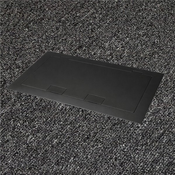 Floor Outlet Box 2 x Standard Outlets- Stainless Steel Black Flush Lid 245 Series (Shallow)