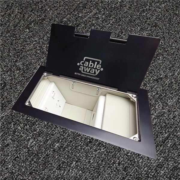 Floor Outlet Box 2 x Standard Outlets- Stainless Steel Black Flush Lid 245 Series (Shallow)