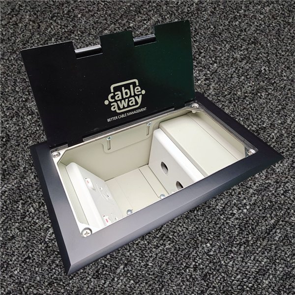 Floor Outlet Box 2 x Standard Outlets- Stainless Steel Black Flush Lid 245 Series (Shallow)