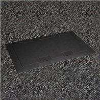 Floor Outlet Box 2 x 10amp Auto Swiched Outlets 3 x Data - Stainless Steel Black Flush Lid (Square Edge) 245 Series (Shallow)