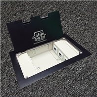 Floor Outlet Box 2 x 10amp Auto Swiched Outlets 3 x Data - Stainless Steel Black Flush Lid (Square Edge) 245 Series (Shallow)