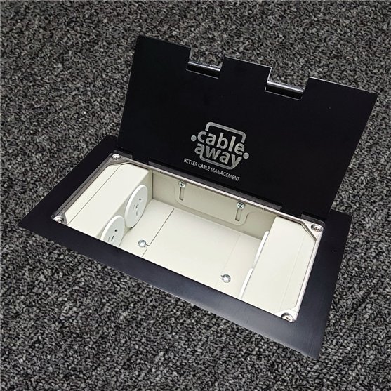 Floor Outlet Box 4 x 10amp Auto Swiched Outlets - Stainless Steel Black Flush Lid (Square Edge) 245 Series (Shallow)