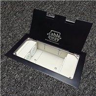 Floor Outlet Box 4 x 10amp Auto Swiched Outlets - Stainless Steel Black Flush Lid (Square Edge) 245 Series (Shallow)