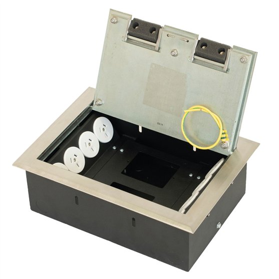 Floor Box 8 x Auto Swiched Power Outlets + Data Provisions Stainless Steel Heavy Duty Flush Lid (Soft Close)