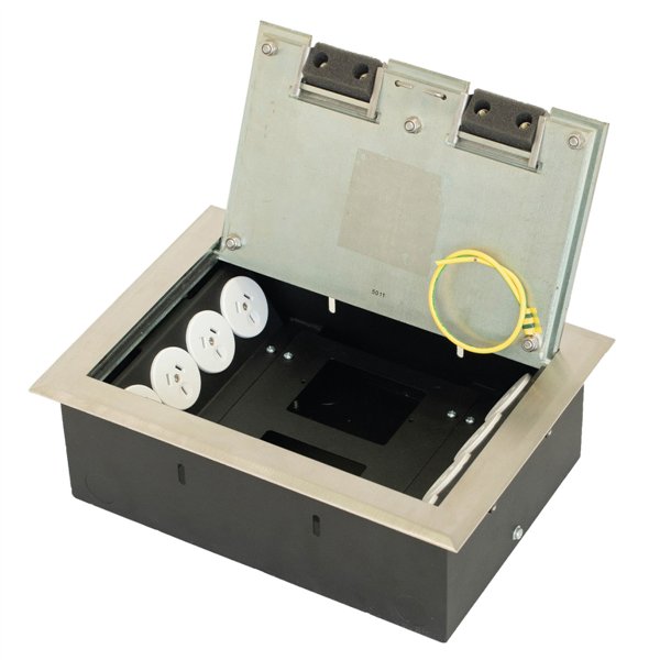 Floor Box 8 x Auto Swiched Power Outlets + Data Provisions Stainless Steel Heavy Duty Flush Lid (Soft Close)