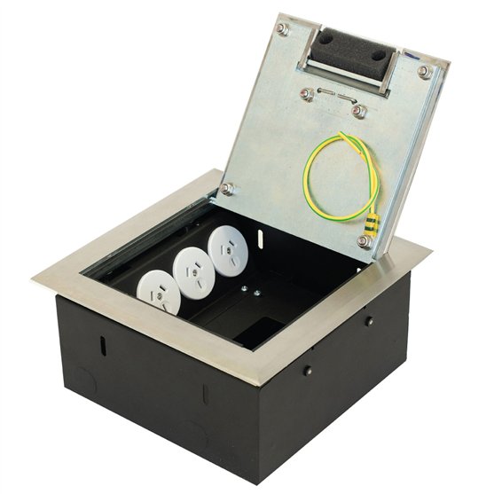 Floor Box 4 x Auto Swiched Power Outlets + Data Provisions Stainless Steel Heavy Duty Flush Lid (Soft Close)