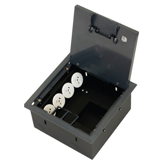 Floor Box 4 x Auto Swiched Power Outlets + Data Provisions Stainless Steel Heavy Duty Flush Lid (Soft Close)
