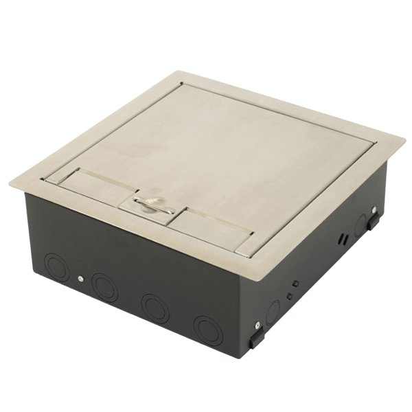 Floor Box 4 x Standard Outlet Provisions Round Stainless Steel Flush Lid (Soft Close)