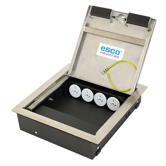 Floor Box 4 x Auto Swiched Power Outlets + Data Provisions Stainless Steel Heavy Duty Flush Lid (Soft Close)