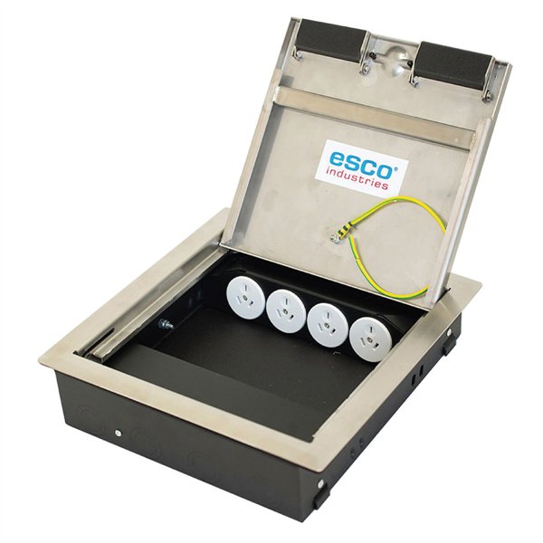 Floor Box 4 x Auto Swiched Power Outlets + Data Provisions Stainless Steel Heavy Duty Flush Lid (Soft Close)