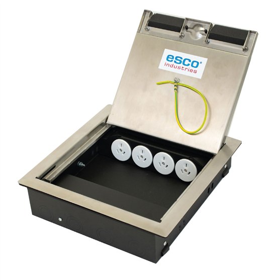 Floor Box 4 x Auto Swiched Power Outlets 8 x Keystone Data Provisions Stainless Steel Flush Lid 