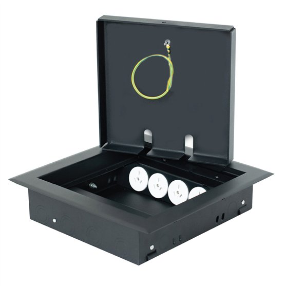 Floor Box 4 x Auto Swiched Power Outlets 8 x Keystone Data Provisions Plastic Recess Lid 