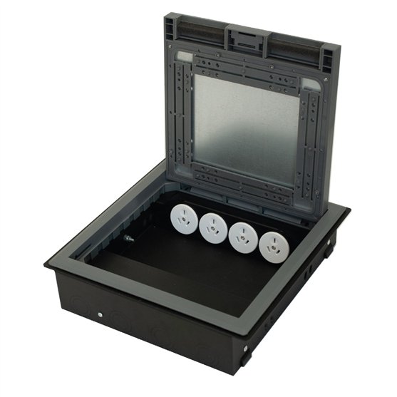 Floor Box 4 x Auto Swiched Power Outlets 8 x Keystone Data Provisions Stainless Steel Recess Lid 