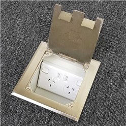 Floor Outlet Box 1 Standard GPO ( 2 x USB charge) Stainless Steel Flush lid 145 Series