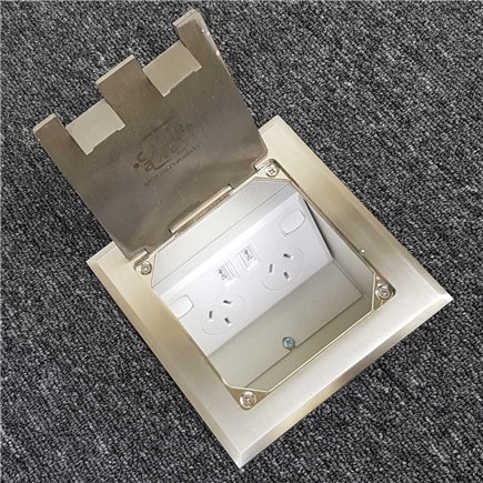 Floor Outlet Box 1 Standard GPO ( 2 x USB charge) Stainless Steel Flush lid 145 Series