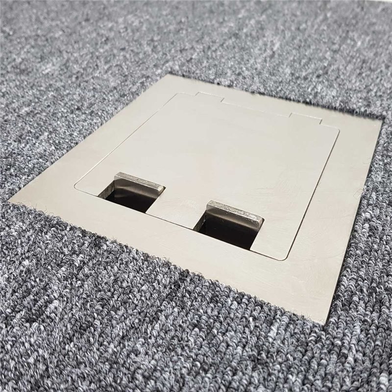 Floor Outlet Box 2 Power Stainless Steel Flush Square Edge 145 Series