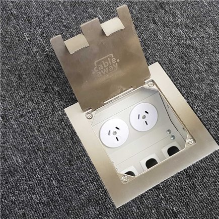 Floor Outlet Box 2 Power Stainless Steel Flush Square Edge 145 Series