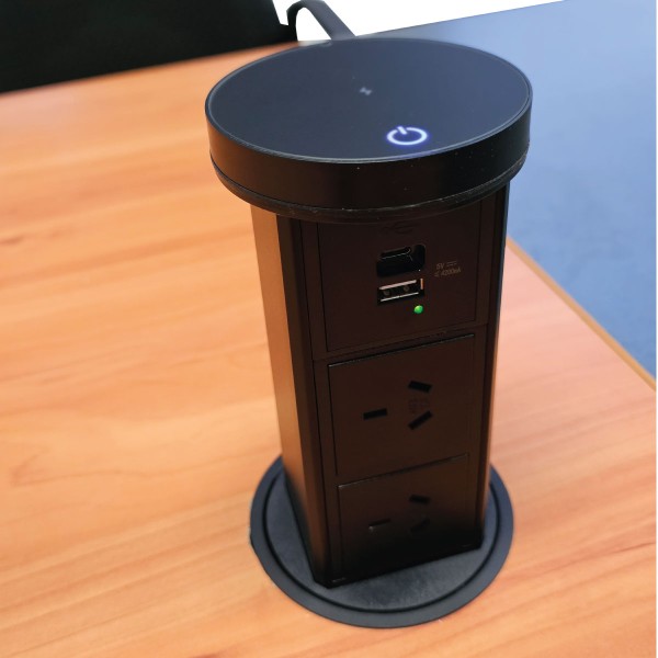 Motorised Pop-Up Outlet - Black | GPO+USB+Wireless | Cableaway