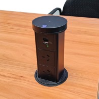 Motorised Pop-Up Outlet - Black | GPO+USB+Wireless | Cableaway