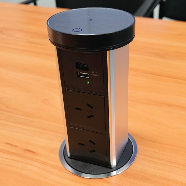 Motorised Slim Pop-Up Outlet - Silver | GPO+USB | Cableaway