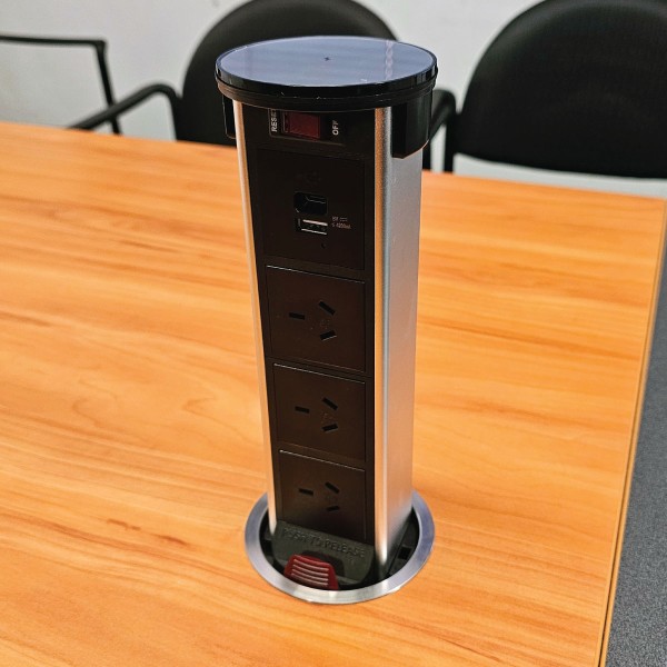 Recessed Pop-Up Outlet - Silver | 3 GPO + Wireless Charge | Cableaway