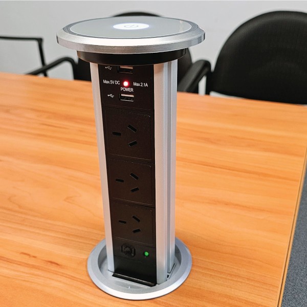 Motorised Power Tower - Silver | 3 GPO + USB | Cableaway