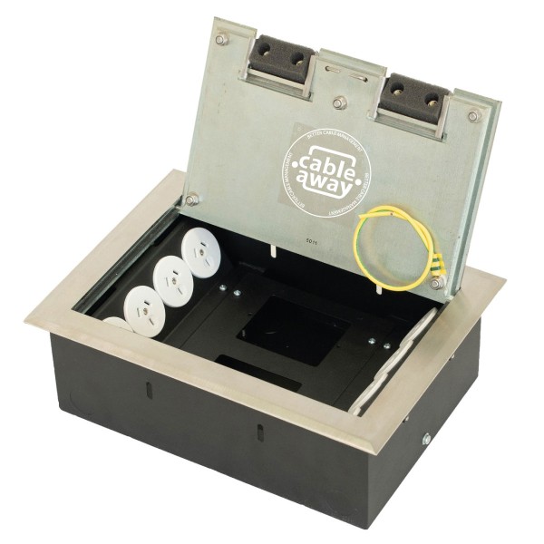 Floor Box 8 x Auto Swiched Power Outlets + Data Provisions Stainless Steel Heavy Duty Flush Lid (Soft Close)