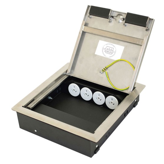 Floor Box 4 x Auto Swiched Power Outlets + Data Provisions Stainless Steel Heavy Duty Flush Lid (Soft Close)