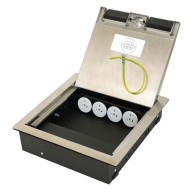 Floor Box 4 x Auto Swiched Power Outlets 8 x Keystone Data Provisions Stainless Steel Flush Lid