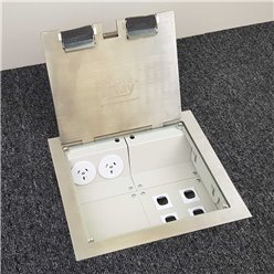 2 Power Stainless Steel Square Edge Flush Floor Outlet Box