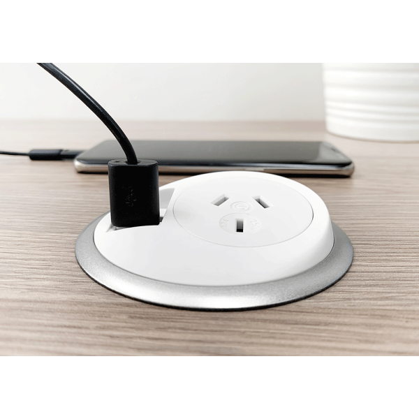 PixelTUF In-Desk Power & USB Charging Outlet (Black) | Cableaway