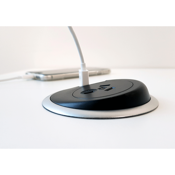 PixelTUF In-Desk Power & USB Charging Outlet (Black) | Cableaway