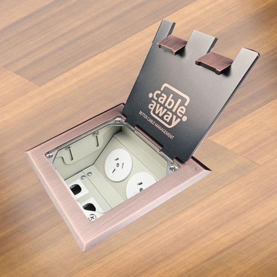 Floor Box with Antique Copper Flush Lid, 2 x Power & 3 x Data