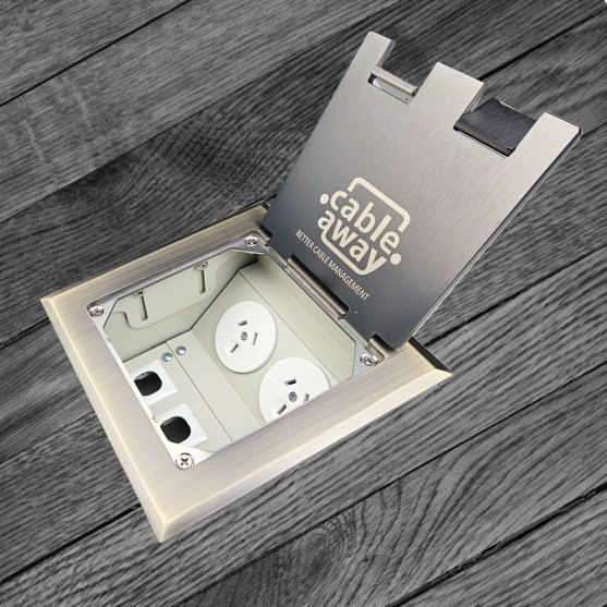 Floor Box with Antique Brass Flush Lid, 2 x Power & 3 x Data