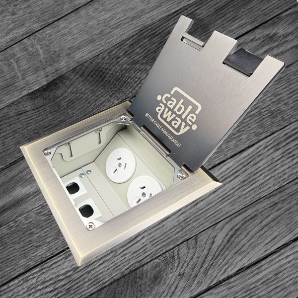 Floor Box with Antique Brass Flush Lid, 2 x Power & 3 x Data