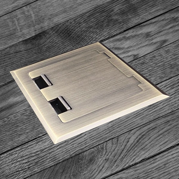 Floor Box with Antique Brass Flush Lid, 2 x Power & 3 x Data