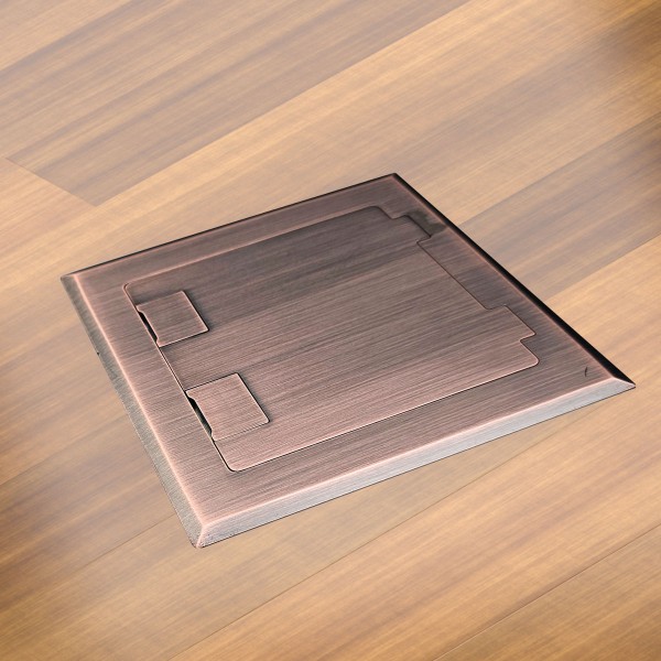 Floor Box with Antique Copper Flush Lid, complete with 1 Standard Double GPO