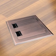 Shallow 65mm Floor Box with Antique Copper Flush Lid, 2 x Power, 3 x Data