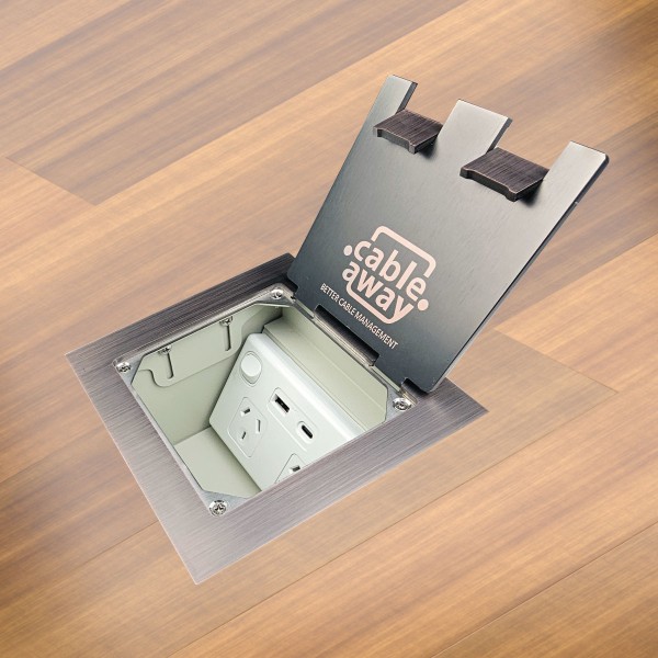 Floor Box with Square Edged Antique Copper Flush Lid, 1 Double GPO, USBA & USBC