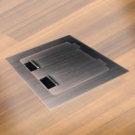 Floor Box with Square Edged Antique Copper Flush Lid, 1 Double GPO, USBA & USBC